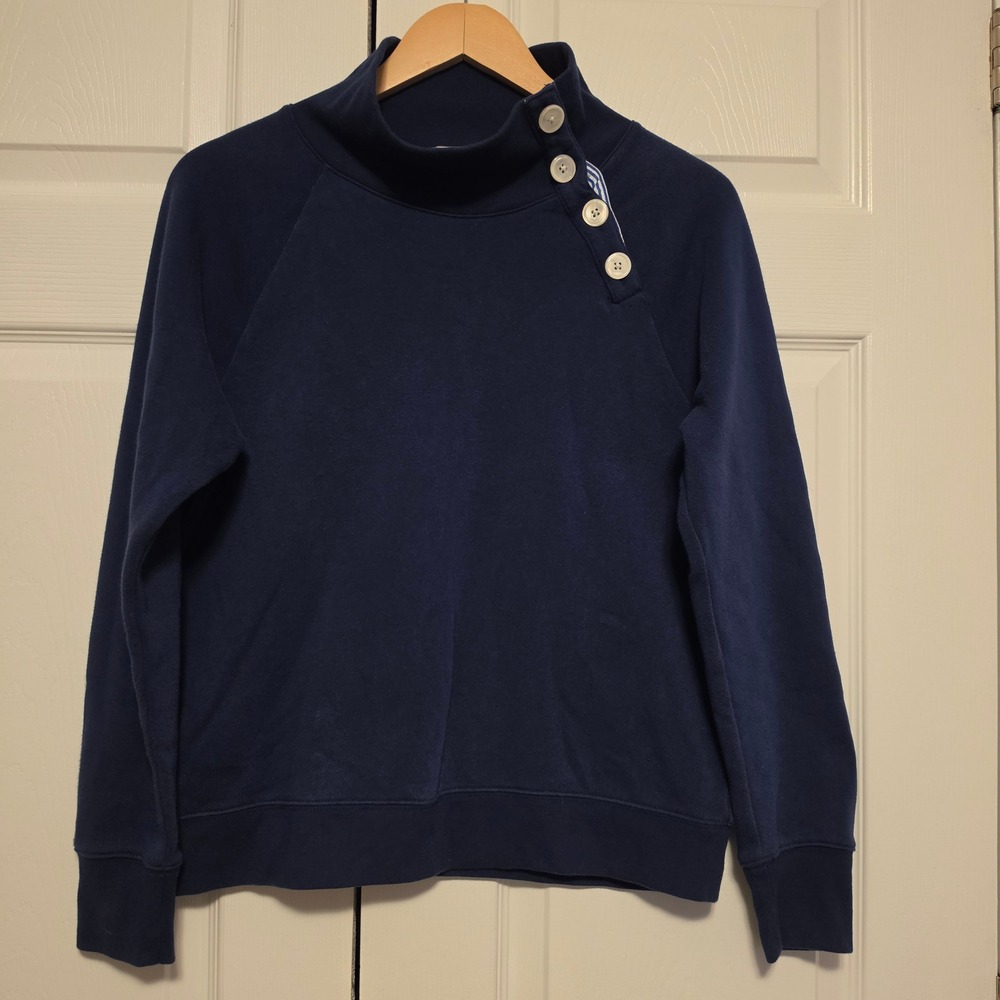 J.Crew Button Neck Funnel Collar Sweatshirt Navy Blue Small